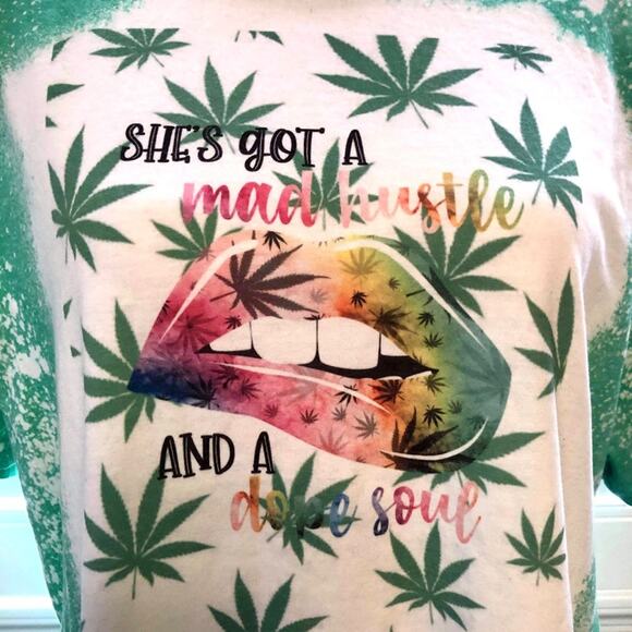 Mad Hustle Dope Soul Bleach Dye Handmade Graphic Tee - Picture 1 of 5